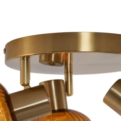 Moderne Deckenstrahler Gold mit Bernstein Glas rund 3-flammig - Teddy