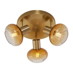 Moderne Deckenstrahler Gold mit Bernstein Glas rund 3-flammig - Teddy