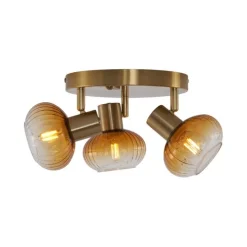 Moderne Deckenstrahler Gold mit Bernstein Glas rund 3-flammig - Teddy