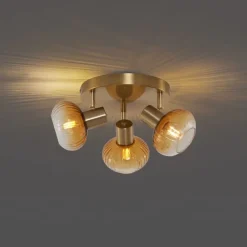 Moderne Deckenstrahler Gold mit Bernstein Glas rund 3-flammig - Teddy