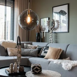 Moderne Hängelampe aus Messing mit Rauchglas 30 cm - Ball