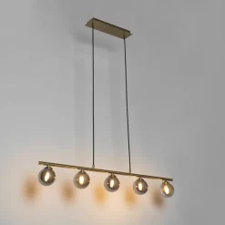 Moderne Hängelampe Gold 100 cm 5-Licht mit Rauchglas - Athen