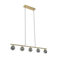 Moderne Hängelampe Gold 100 cm 5-Licht mit Rauchglas - Athen