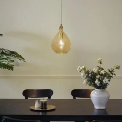 Moderne Hängelampe Gold mit bernsteinfarbenem Glas - Traditional