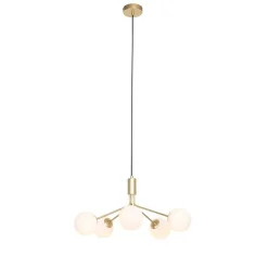 Moderne Hängelampe Gold mit Opalglas 5-flammig - Coby