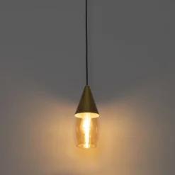 Moderne Hängelampe Gold mit bernsteinfarbenem Glas – Drop
