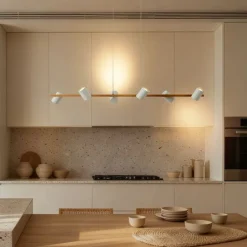 Moderne Hängelampe Holzprint mit Weiß 6-Licht - Jeana Straight