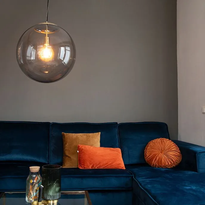 Moderne Hängelampe Messing mit Rauchglas 50 cm - Ball