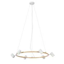 Moderne Hängelampe mit Holzprint und weißen 6-Lichtern - Jeana Circle