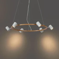 Moderne Hängelampe mit Holzprint und weißen 6-Lichtern - Jeana Circle