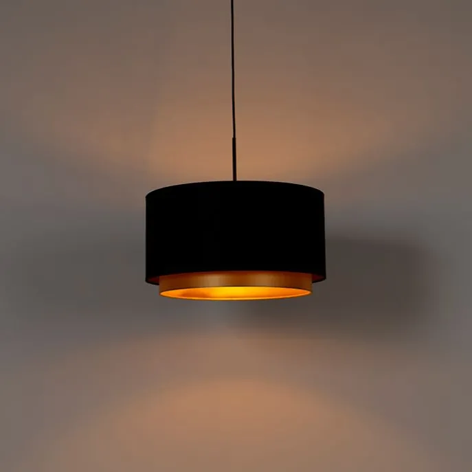 Moderne Hängelampe schwarz mit goldenem 47 cm Duo-Schirm - Combi