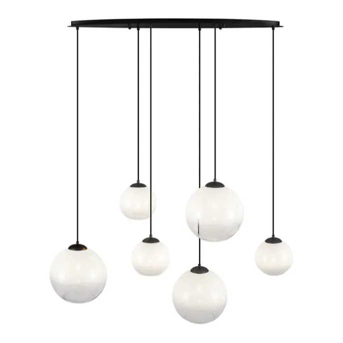 Moderne Hängelampe schwarz mit weißem Glas rechteckig 6-flammig - Misty