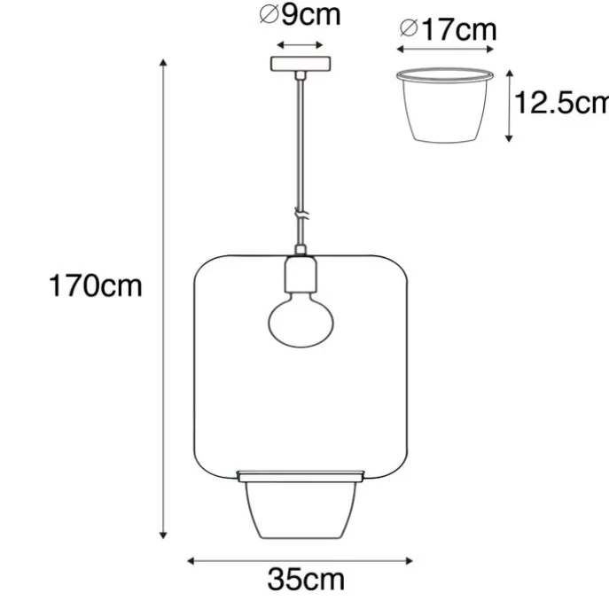 Moderne Hängelampe schwarz mit Glas rechteckig - Roslini
