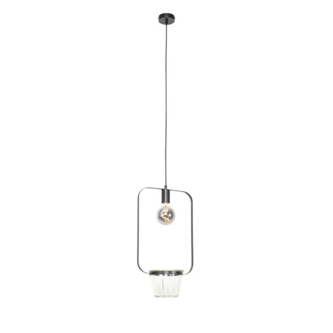 Moderne Hängelampe schwarz mit Glas rechteckig - Roslini
