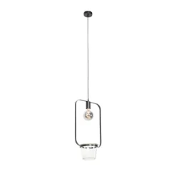 Moderne Hängelampe schwarz mit Glas rechteckig - Roslini