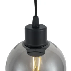 Moderne Hängelampe schwarz mit Rauchglas für 1-Phasen-Schienensystem - Iconic Lava