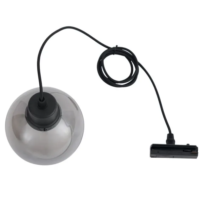 Moderne Hängelampe schwarz mit Rauchglas für 1-Phasen-Schienensystem - Iconic Lava