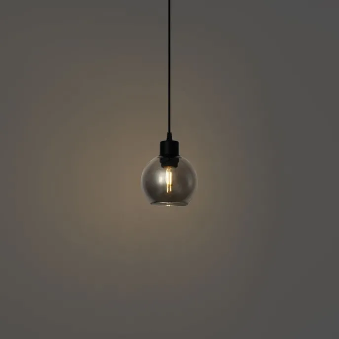 Moderne Hängelampe schwarz mit Rauchglas für 1-Phasen-Schienensystem - Iconic Lava