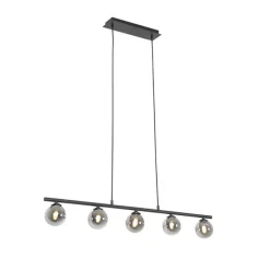 Moderne Hängelampe schwarz 100 cm 5-Licht mit Rauchglas - Athen