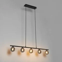 Moderne Hängelampe schwarz 100 cm 5-Licht mit Rauchglas - Athen