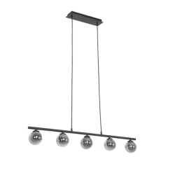 Moderne Hängelampe schwarz 100 cm 5-Licht mit Rauchglas - Athen