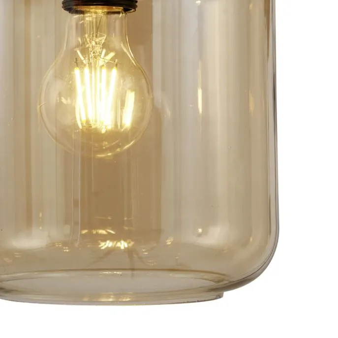 Moderne Hängelampe schwarz mit bernsteinfarbenem Glas 5-flammig - Sheena