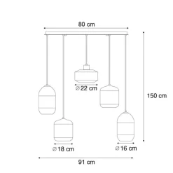 Moderne Hängelampe schwarz mit bernsteinfarbenem Glas 5-flammig - Sheena