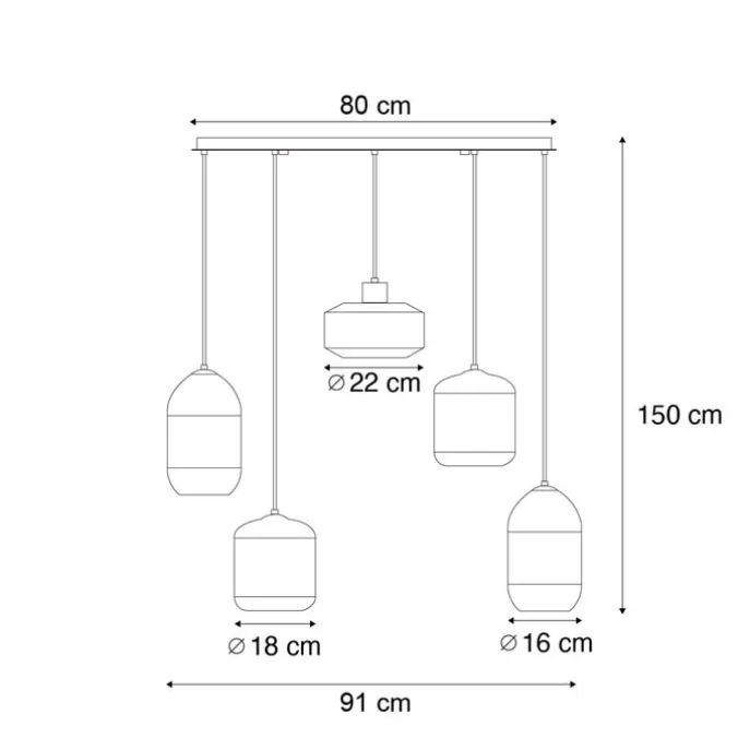 Moderne Hängelampe schwarz mit bernsteinfarbenem Glas 5-flammig - Sheena