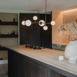 Moderne Hängelampe schwarz mit Milchglas 6 Lichter - Monaco