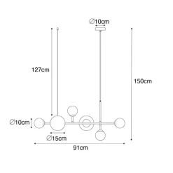 Moderne Hängelampe schwarz mit Milchglas 6 Lichter - Monaco