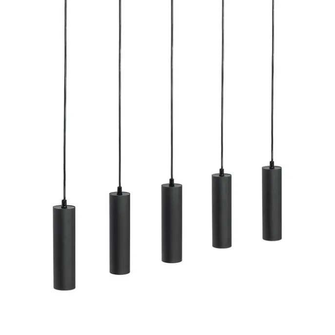 Moderne Hängelampe schwarz mit Holz 5-flammig - Jeana