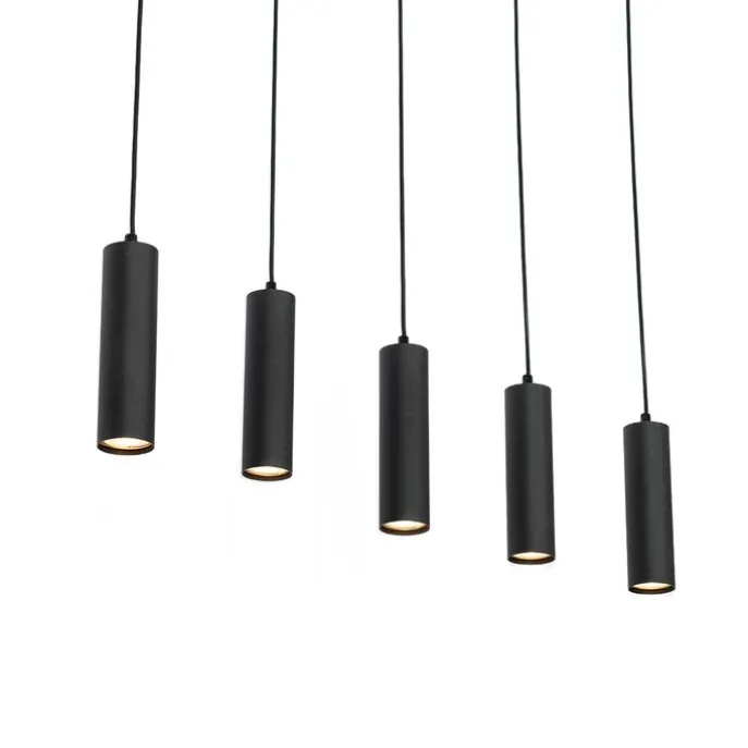 Moderne Hängelampe schwarz mit Holz 5-flammig - Jeana