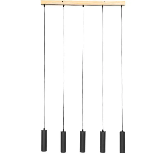 Moderne Hängelampe schwarz mit Holz 5-flammig - Jeana