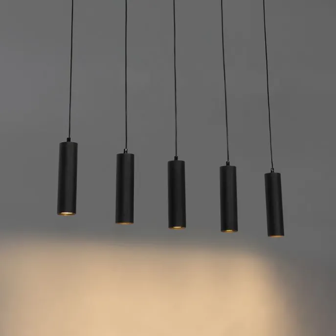 Moderne Hängelampe schwarz mit Holz 5-flammig - Jeana