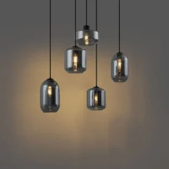 Moderne Hängelampe schwarz mit Rauchglas 5-flammig - Sheena