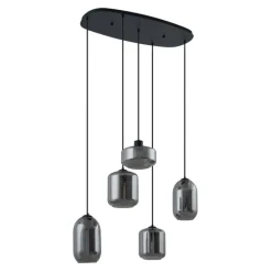 Moderne Hängelampe schwarz mit Rauchglas 5-flammig - Sheena