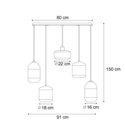 Moderne Hängelampe schwarz mit Rauchglas 5-flammig - Sheena