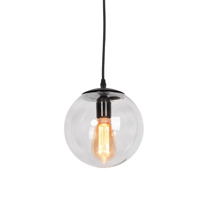 Moderne Hängelampe Schwarz mit grauem Glas 20cm - Pallon