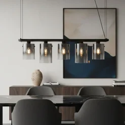 Moderne Hängelampe schwarz mit Rauchglas 5-flammig - Hybrid