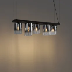 Moderne Hängelampe schwarz mit Rauchglas 5-flammig - Hybrid