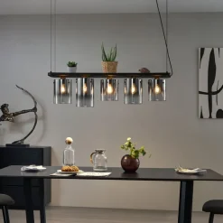 Moderne Hängelampe schwarz mit Rauchglas 5-flammig - Hybrid