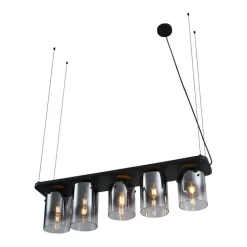 Moderne Hängelampe schwarz mit Rauchglas 5-flammig - Hybrid