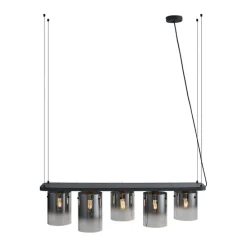 Moderne Hängelampe schwarz mit Rauchglas 5-flammig - Hybrid