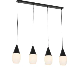 Moderne Hängelampe schwarz mit Opalglas 4-flammig - Drop