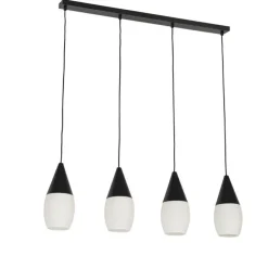 Moderne Hängelampe schwarz mit Opalglas 4-flammig - Drop