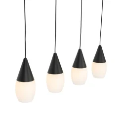Moderne Hängelampe schwarz mit Opalglas 4-flammig - Drop
