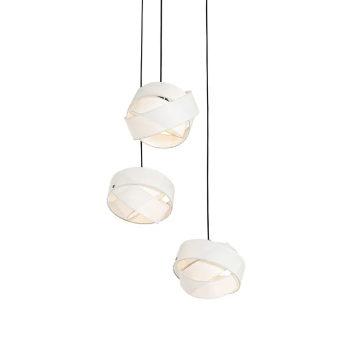 Moderne Hängelampe schwarz mit Weiß 3-Lichter - Cloth