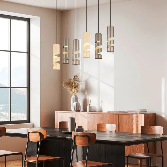 Moderne Hängelampe schwarz mit Taupe und Beige 6-flammig - Stream