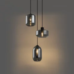 Moderne Hängelampe schwarz mit Rauchglas 3-flammig - Sheena