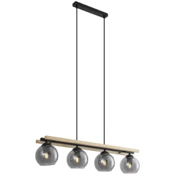Moderne Hängelampe schwarz mit Holz und Rauchglas 4-flammig - Aleks